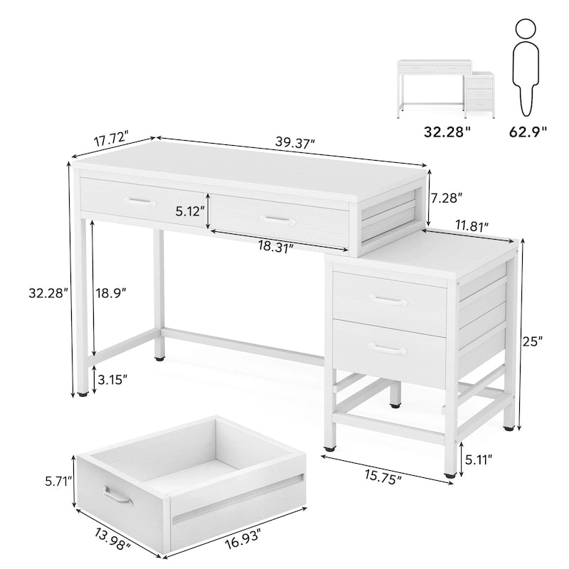 Bureau informatique relevable avec tiroirs classeurs et support d'imprimante
