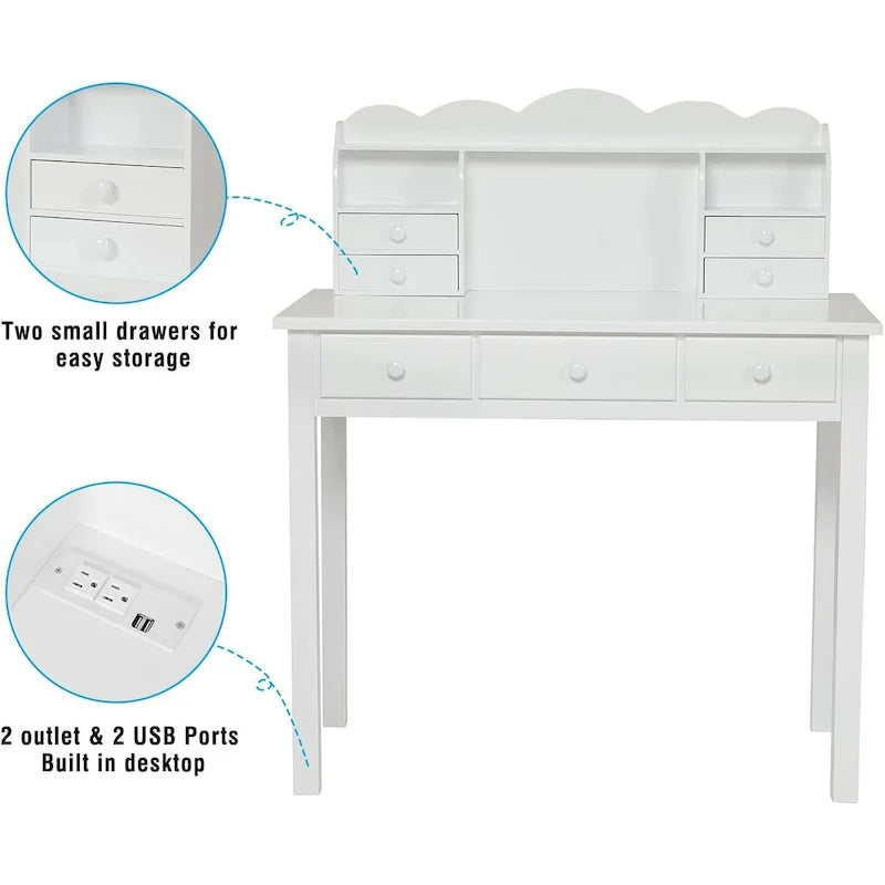 Bureau avec Port USB Bureau d'ordinateur de maison avec 7 Tiroirs
