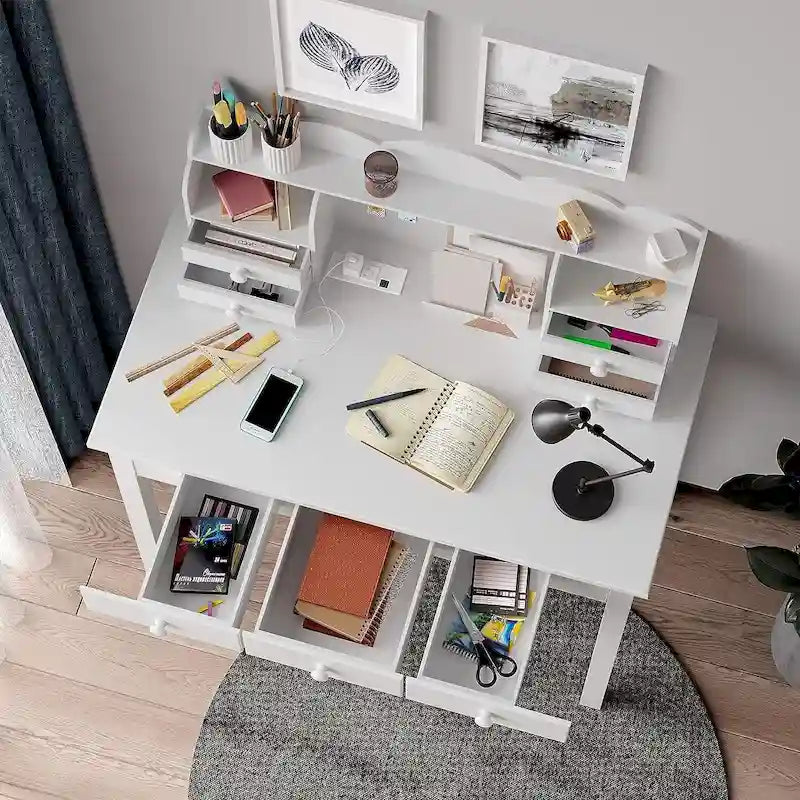 Bureau avec Port USB Bureau d'ordinateur de maison avec 7 Tiroirs