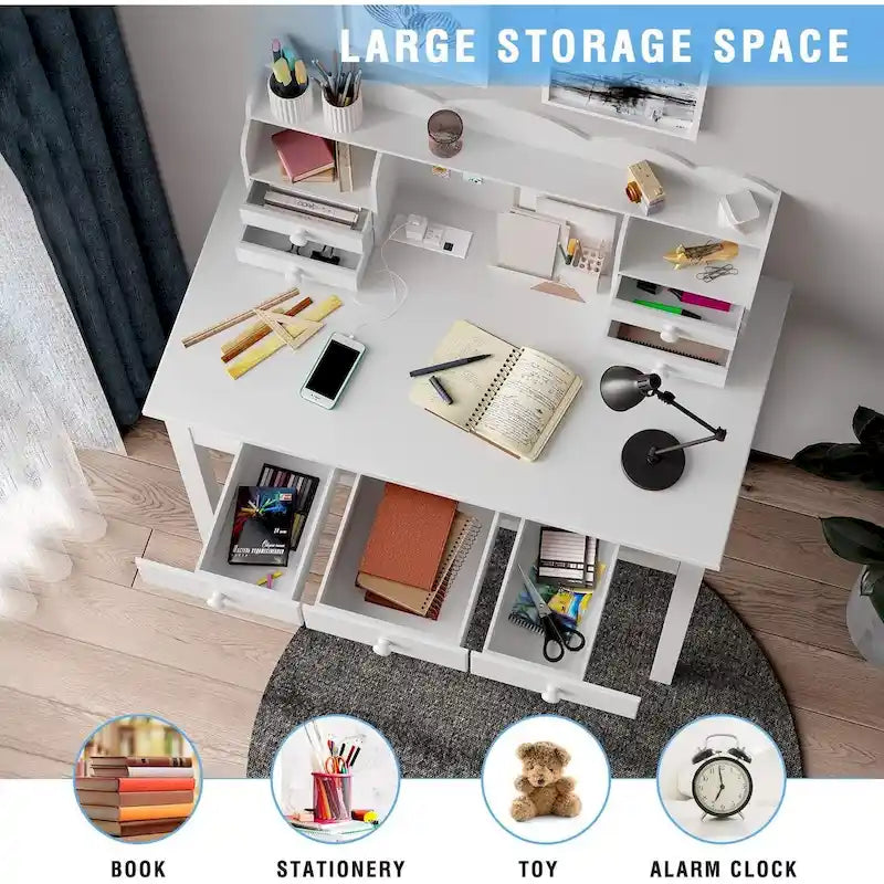 Bureau avec Port USB Bureau d'ordinateur de maison avec 7 Tiroirs