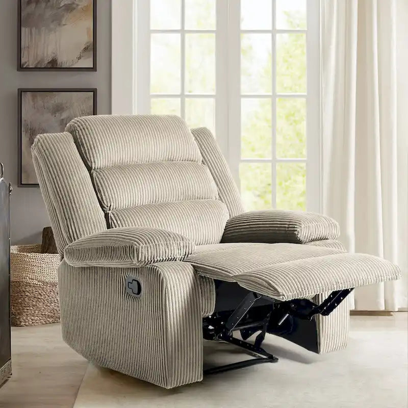 Fauteuil inclinable manuel en velours côtelé de coton surdimensionné avec accoudoirs larges
