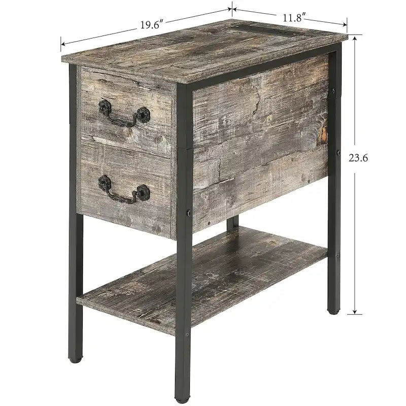 Table d'appoint avec station de recharge, table d'appoint étroite pour fauteuil avec tiroirs