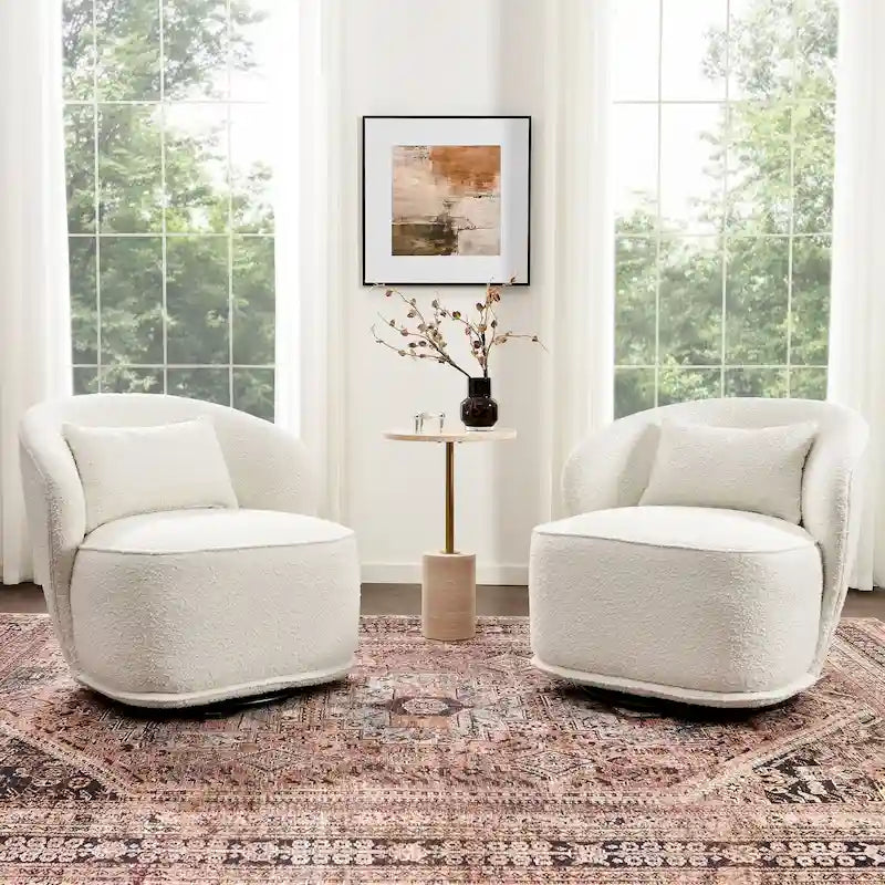KINWELL 33  W Sherpa Boucle Upholstered Accent Swivel Chair (Set of 2)