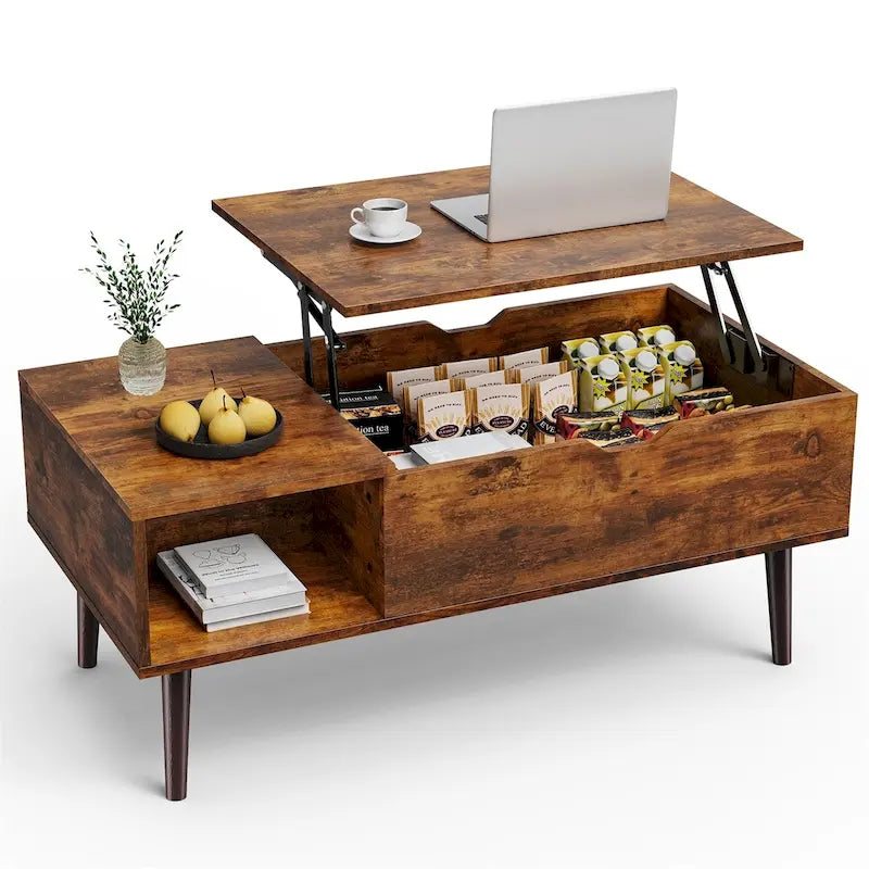 Table basse, table basse relevable en bois