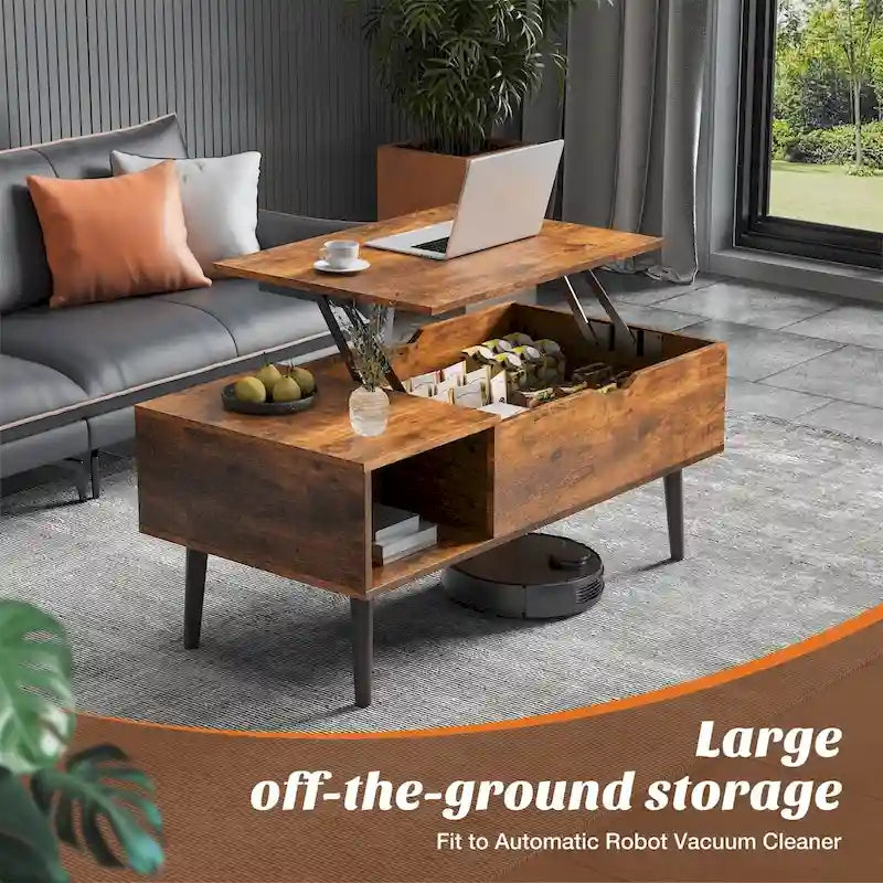 Table basse, table basse relevable en bois