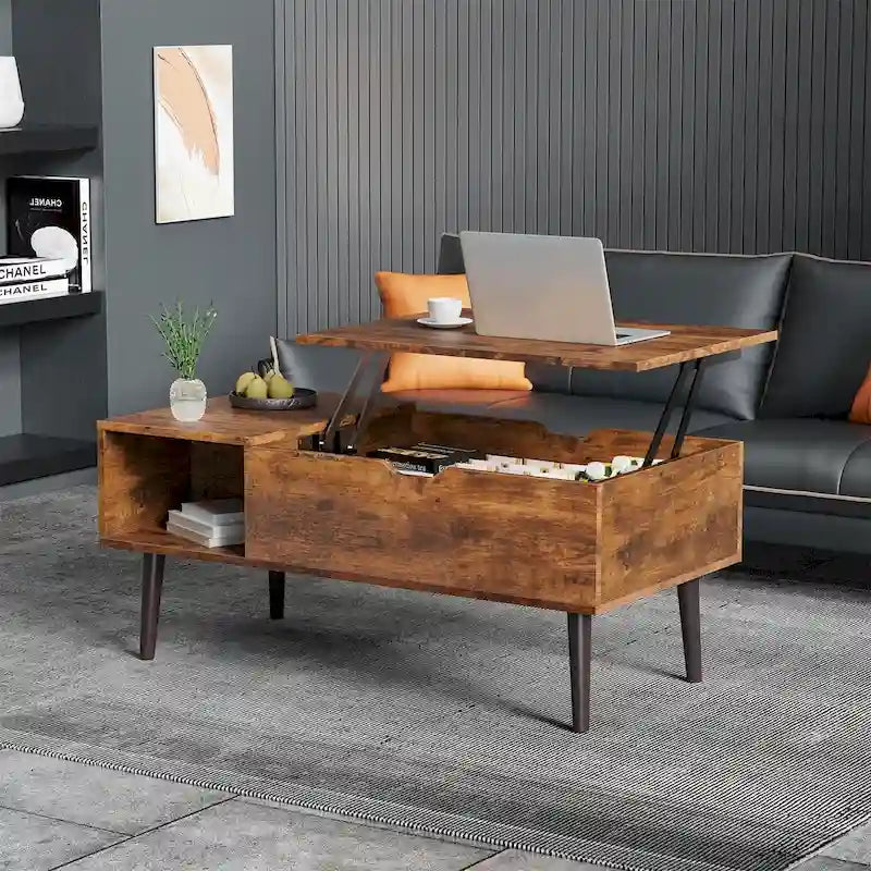 Table basse, table basse relevable en bois