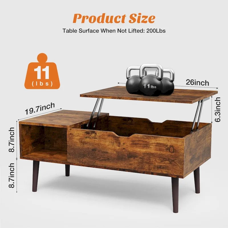 Table basse, table basse relevable en bois