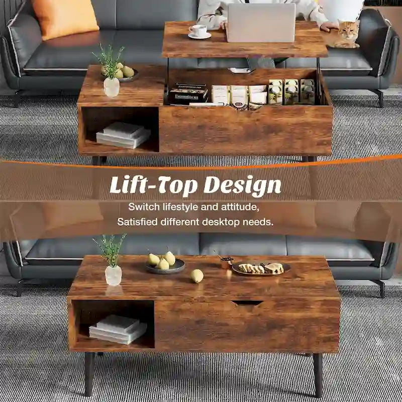Table basse, table basse relevable en bois