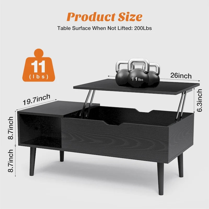 Table basse, table basse relevable en bois