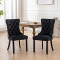 Lot de 2 chaises de salle à manger tapissées de velours avec garniture cloutée et pieds en bois