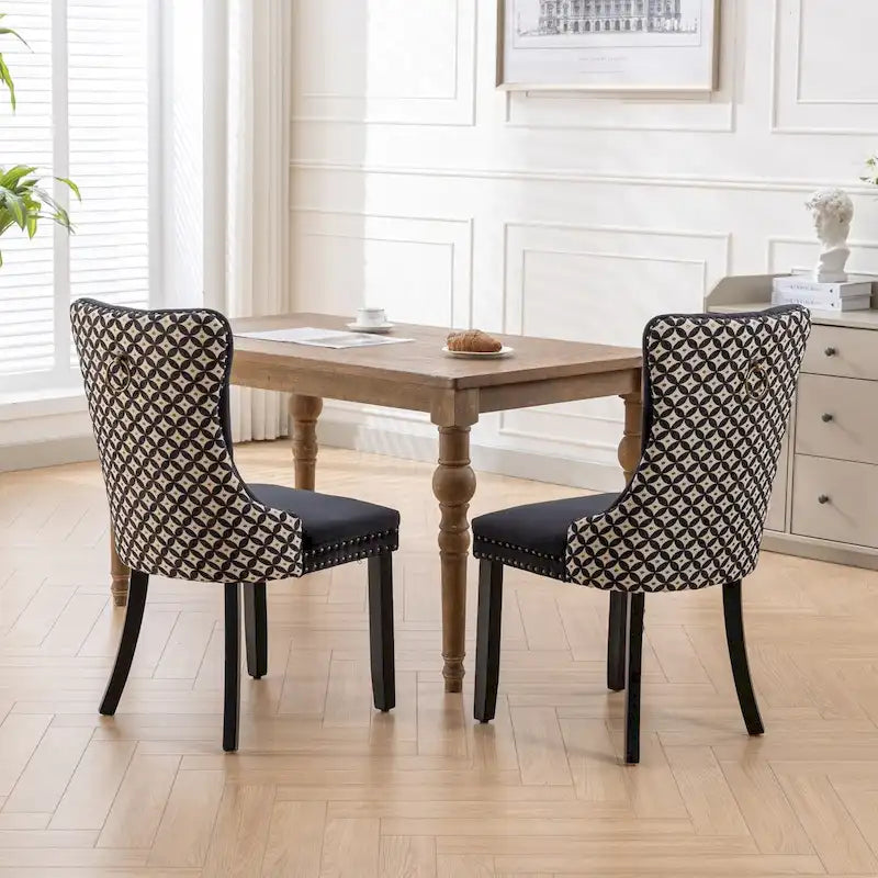 Lot de 2 chaises de salle à manger tapissées de velours avec garniture cloutée et pieds en bois