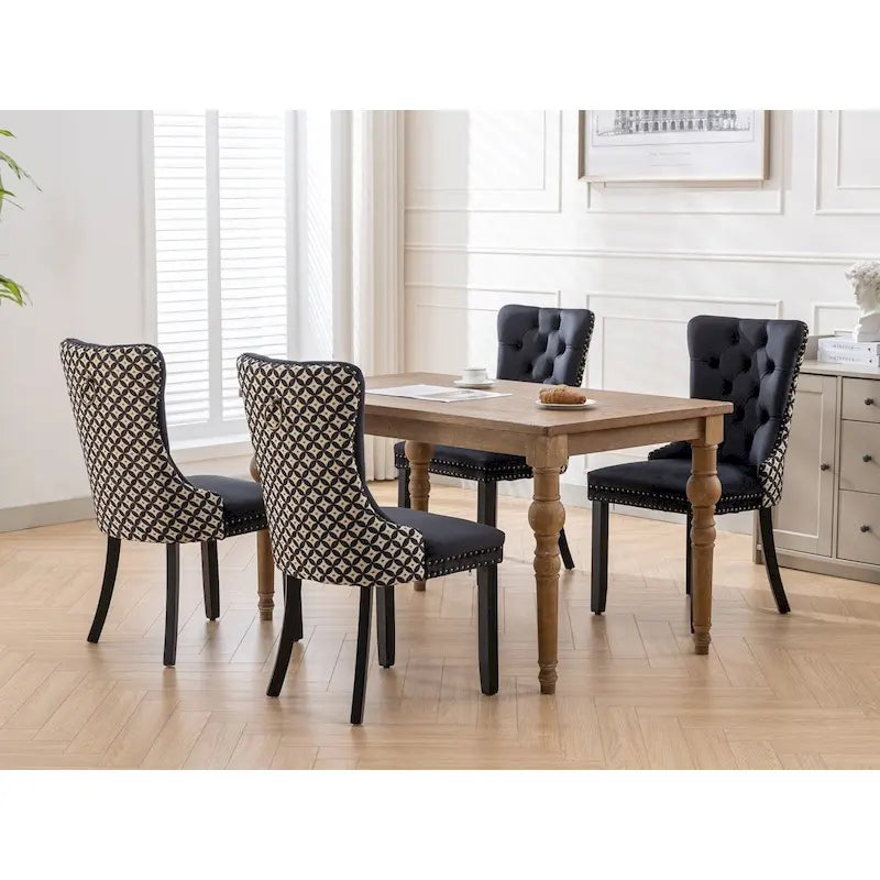 Lot de 2 chaises de salle à manger tapissées de velours avec garniture cloutée et pieds en bois