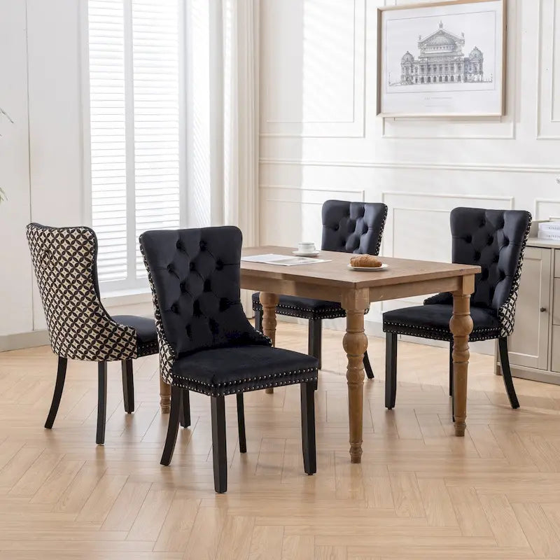 Lot de 2 chaises de salle à manger tapissées de velours avec garniture cloutée et pieds en bois
