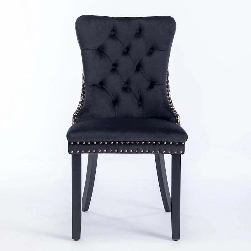 Lot de 2 chaises de salle à manger tapissées de velours avec garniture cloutée et pieds en bois