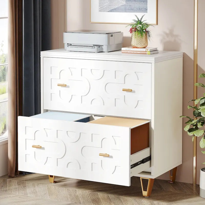 Classeur moderne blanc à deux tiroirs, classeur de bureau à ouverture latérale