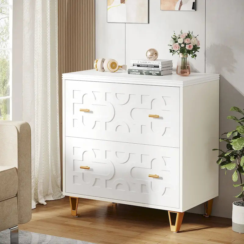 Classeur moderne blanc à deux tiroirs, classeur de bureau à ouverture latérale