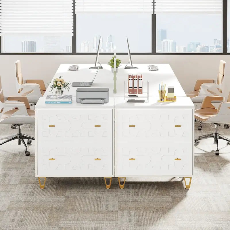 Classeur moderne blanc à deux tiroirs, classeur de bureau à ouverture latérale