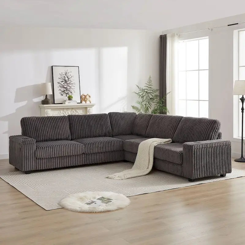Canapé d'angle en velours côtelé très grand en forme de L de 279 cm