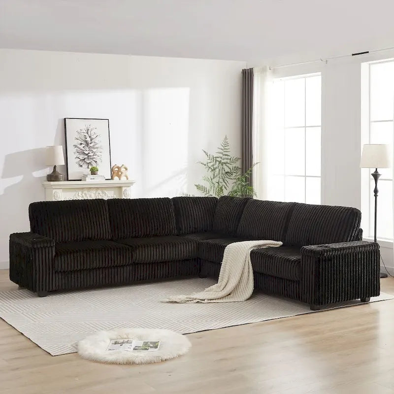 Canapé d'angle en velours côtelé très grand en forme de L de 279 cm