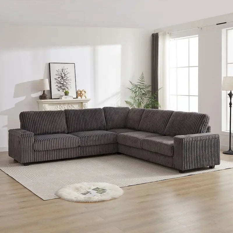 Canapé d'angle en velours côtelé très grand en forme de L de 279 cm