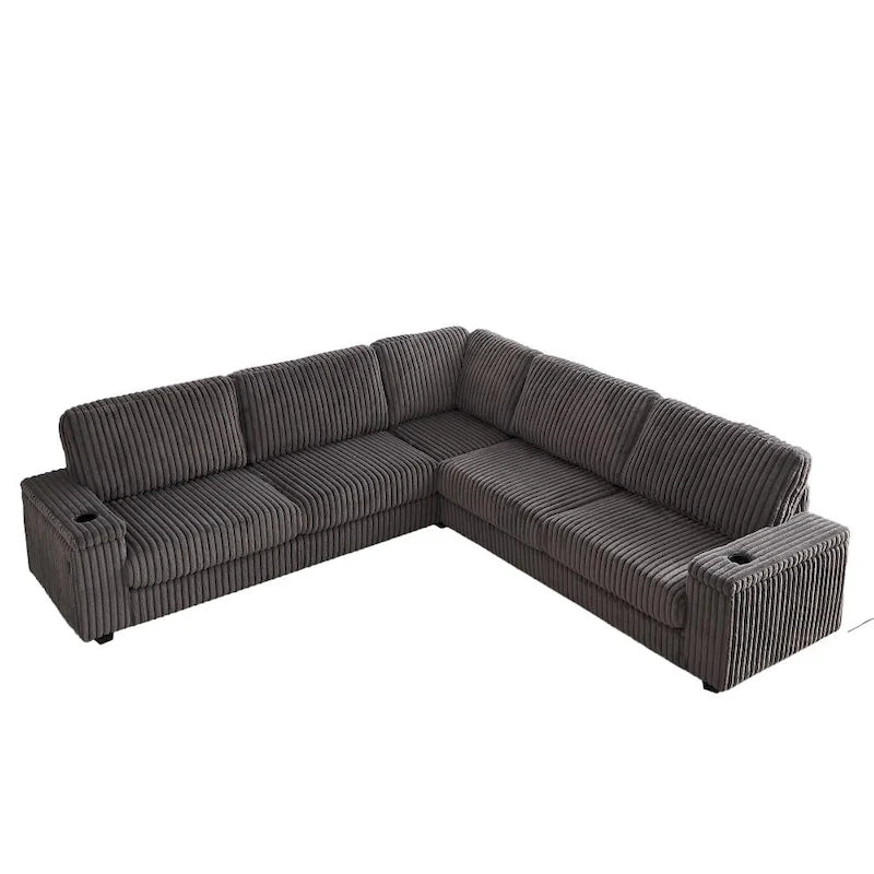 Canapé d'angle en velours côtelé très grand en forme de L de 279 cm
