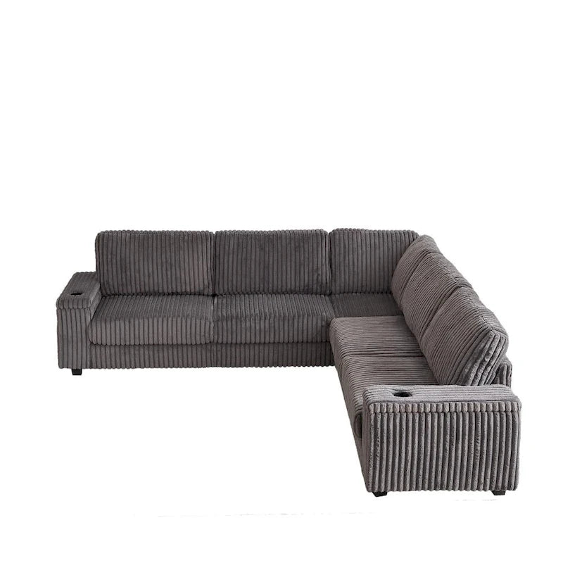 Canapé d'angle en velours côtelé très grand en forme de L de 279 cm