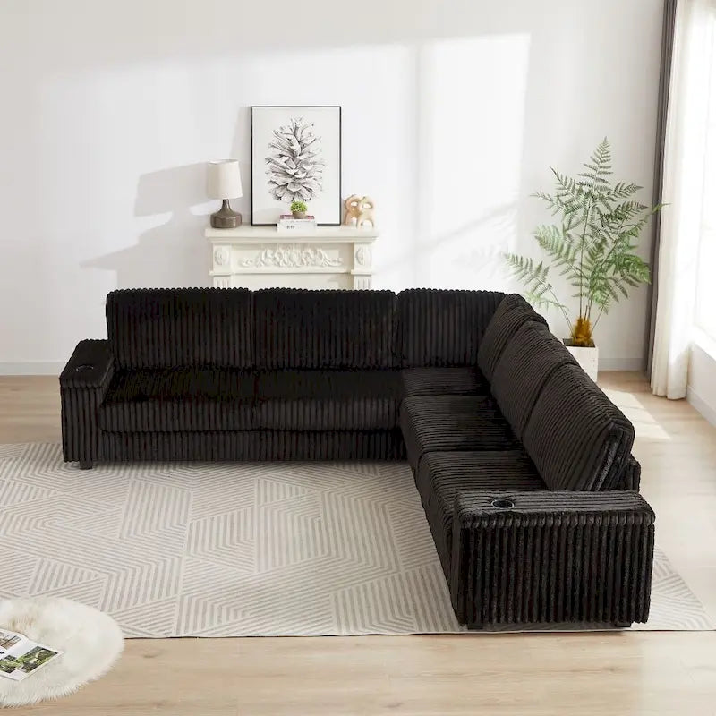 Canapé d'angle en velours côtelé très grand en forme de L de 279 cm