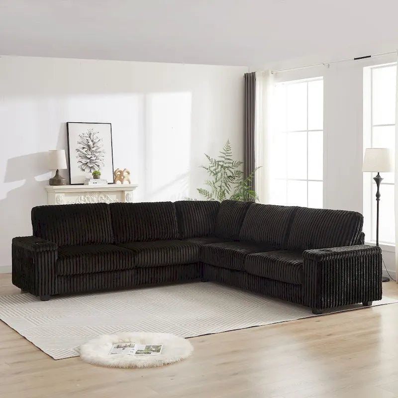Canapé d'angle en velours côtelé très grand en forme de L de 279 cm